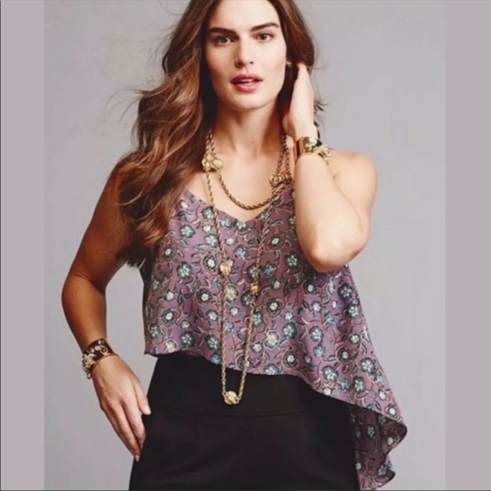𝅺cabi Crochet Floral Lavender Scrollwork Camo Tank